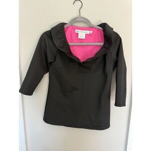 GRETCHEN SCOTT Jersey Ruffle Neck 3/4 Sleeve Top Black XS Luxury Blouse NWOT